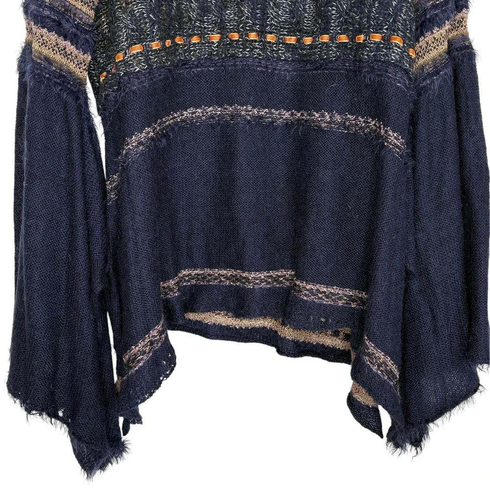 Free People Craft Time Bell Sleeve Sweater M Boho Whimsigoth Mix Media Slouchy